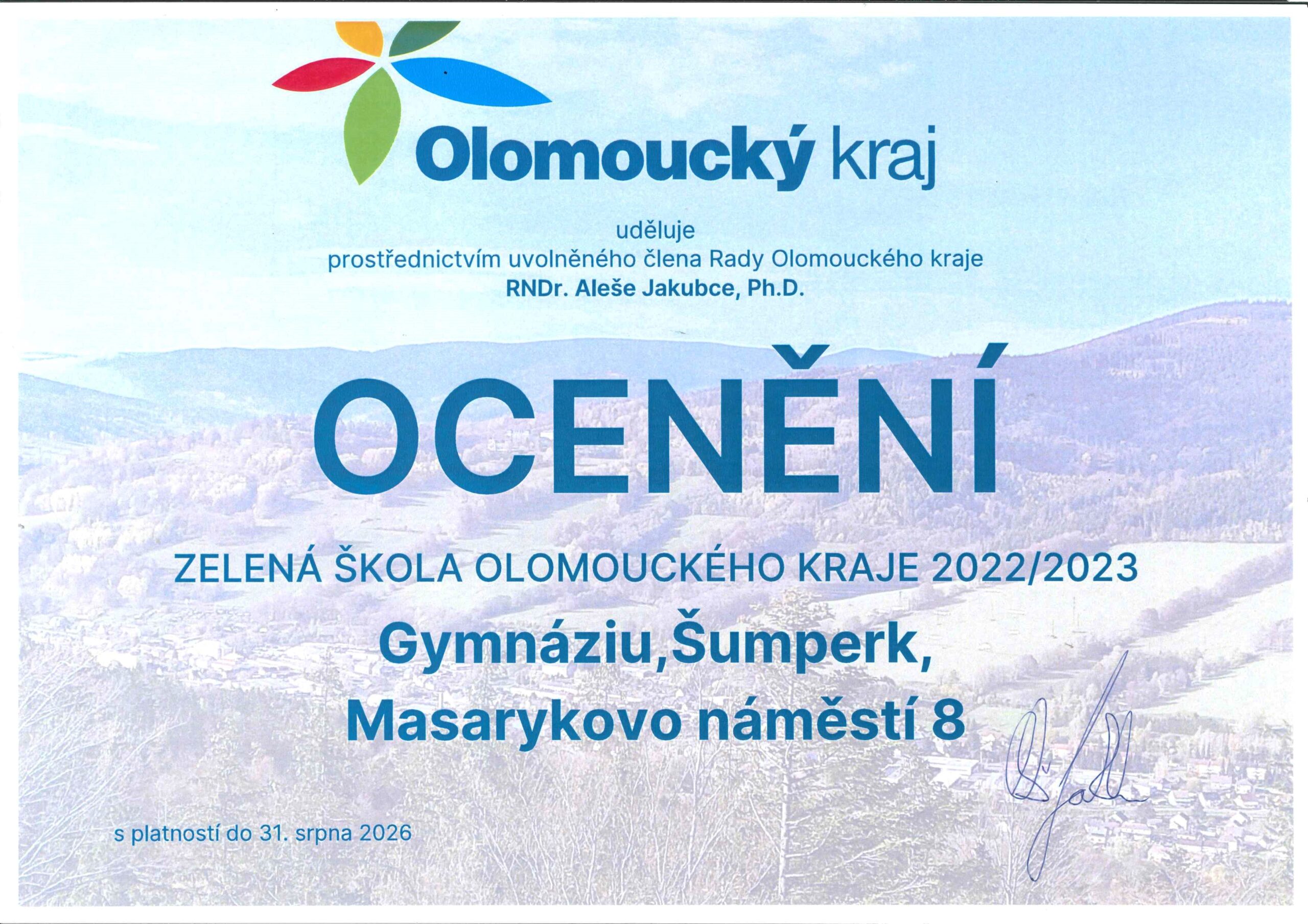 Jsme Zelená škola Olomouckého kraje
